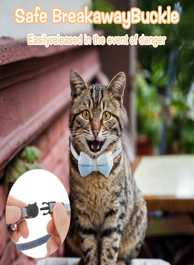 Jeffdad طوق قطط جيفداد قطعتين قابل للفك، طوق قطط بأجراس وربطة عنق منقوشة، طوق قطط قابل للتعديل للقطط الصغيرة والجراء والحيوانات الأليفة الصغيرة (أزرق وأبيض منقوش). - Image 4